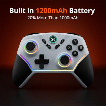 Wireless PC Controller with Hall Effect Joysticks & Triggers, 1000Hz Polling Rate, Trigger Locks, Bluetooth Pro Gaming Controller for PC/Steam/Luna/Tesla - 4 Macros and Turbo, Dynamic RGB, Silver - color: Silver