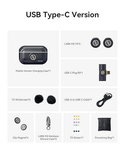 Hollyland Lark M2 Wireless Microphone for iPhone15/16/17&Android, USB C Mini Lapel Microphone Wireless, 1000ft Range, Hi-Fi Audio, Noise Cancellation, 30H Battery for Video Recording, Streaming | 2-Person USB-C Wireless Lavalier with USB-C Receiver, 1000