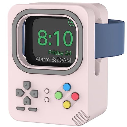 Delidigi Charger Stand Compatible with Apple Watch Ultra 3 2 1, SE 3 2 1, Series 11 10 9 8 7 6 5 4 3 2 1 (49mm, 45mm, 44mm, 42mm, 41mm, 40mm, 38mm) Silicone Charging Holder Dock - color: Pink