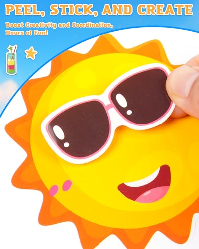 Aowplc 48 Sheets Summer Fun Make-a-Face Sticker Set for Kids – Create Your Own Faces with Beach, Tropical & Animal Stickers – Ideal Summer Crafts, Party Favors & Creative Activities - style: Summer Vibe