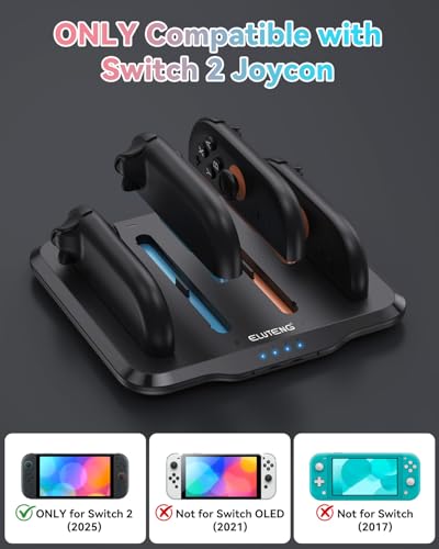 ELUTENG Controller Charger Dock 4 in 1 Fast Charging Dock for Switch 2 Joy Con Ultra-Thin Design Portable Dual-Direction Magnetic Fast Charger Station with USB C Cable - color: Black