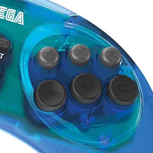 Retro-Bit Official Sega Genesis USB Controller 8-Button Arcade Pad for Sega Genesis Mini, Switch, PC, Mac, Steam, RetroPie, Raspberry Pi - USB Port - (Clear Blue) - color: Clear Blue