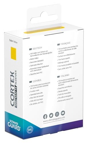 Ultimate Guard Cortex Outer Card Sleeves, 100 Standard Size TCG Sleeves, 66 x 91mm, Yellow Back, Matte Finish, No PVC & Acid-Free, High Clarity