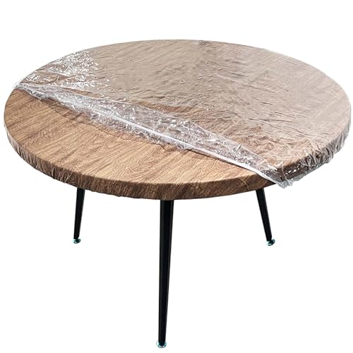 LIBERECOO Clear Round Fitted Vinyl Tablecloth - Fits 45-48" Diameter Tables - Heavy Duty Elasticized Table Cover Elastic Edged Plastic Tablecloth Protector - size: 48" (Round)