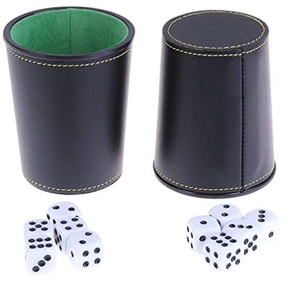 1 PU Leather Dice Cup, Green Flannel Interior Quiet Dice Shaker Cup for Liars/Farkle/Yaht-zee Games, 1 Pcs Set with Carrying Case