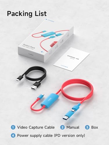 Hagibis USB3.0 Video Capture Card with 100W PD for Switch2, USB C to USB A/USB C 1080P@60fps 2K@30fps Live and Record Video Audio Game for Car Quest 3 VR PS4/5 ROG Ally Steam Deck (CC10P)