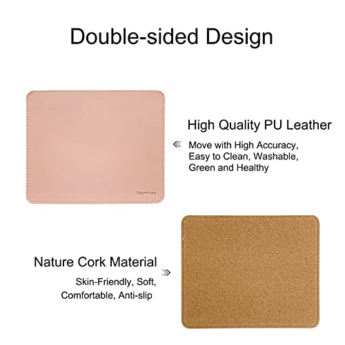 Leather Mouse Pad - Wood Mouse Pad, Double Side Mouse Pad with Stitched Edge, Waterproof Ultra Thin Mouse Pad for Computers, Laptop, Office & Home, 10.2 x 8.3 Inch, 1 Pack (Pink) - color: Pink