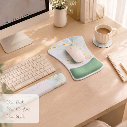 Gel Mouse Pad & Memory Foam Keyboard Wrist Rest Set Sage Green Floral - color: Sage Green Floral