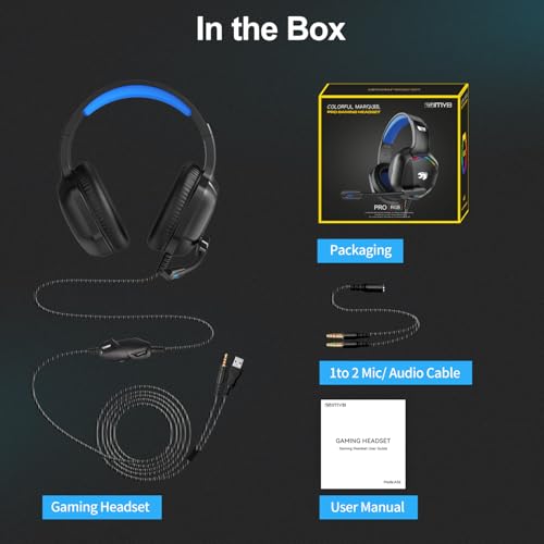 IMYB A36 Gaming Headset with Mic Stereo Headphones for Pc PS5, Xbox | RGB Wired Over-Ear Noise Cancelling for Xbox Series X/S, PS4, Nintendo Switch, Computer, Laptop, Mac - color: Blue