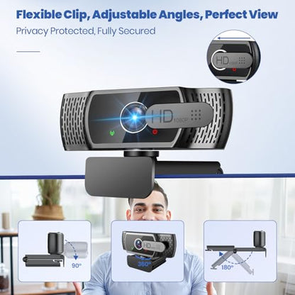Webcam with Microphone for Desktop,1080P HD USB Webcam Live Streaming Laptop PC Computer Web Camera for Video Calling Conferencing Recording Gaming, AutoFocus 3D Noise Reduction