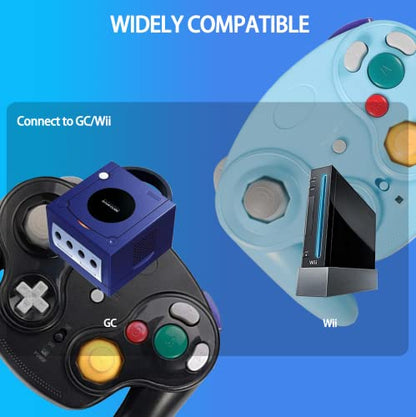 PGYFDAL Wireless Game Cube Controller, 2 Pieces 2.4G Wireless Classic Gamepad with Receiver Adapter for Wii Game Cube NGC GC (Black and Blue) - color: Black&Blue