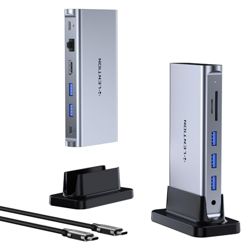 LENTION USB C Docking Staion 4K@60Hz, Ethernet, 5xUSB 3.0, 100W PD, Audio | 11 in 1 Dock, 3.3ft Long Cable, Card Readers, Detachable Design, No Driver, Compatible with macOS, Windows & ChromeOS (D54) - color: Space Gray