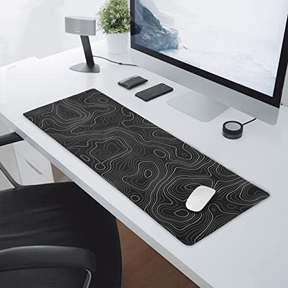 Topographic Map Large Mouse Pad XL Black Lines Contour Geographic Extended Large Desk Mat Big Desk Pad 80X30 CM Non-Slip Rubber Base Stitched Edge Long Mousepad,31.5×11.8 Inch - color: Blacktopo, size: 31.5 x 11.8 inches