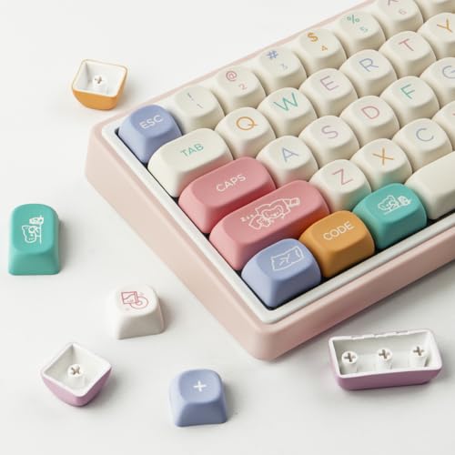 Tsungup Cute MOA Profile Keycaps,126 Keys Custom PBT Keycaps 60 65 75 Percent, Dye-Sub White Keycap Set Key Caps Keyboard for Cherry Gateron MX Swithes Mechanical Keyboards - color: White Pink