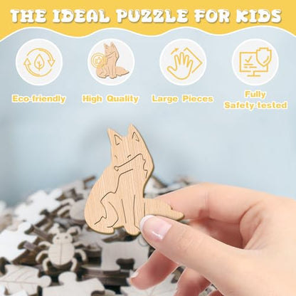 Animal Wooden Puzzles for Kids - Red Fox (11.4 * 11.4 in) | 50 Piece Puzzles for Kids Ages 6-8, Kids Puzzles with Unique Animal Shapes, Round Gift for Girls and Boys - color: Red Fox