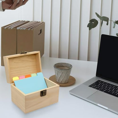 DSYIL Index Card Holder, Wooden Index Card Box, 3 x 5 Flash Cards Holder with 50 Dividers, Recipe Cards Case for Organizing 3 x 5 inches Business Cards and Study Note Cards