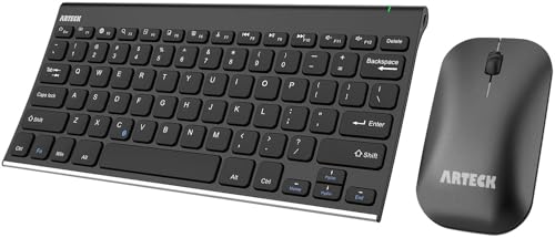 Arteck Bluetooth Keyboard and Mouse Combo Ultra Compact Slim Stainless Full Size Keyboard and Ergonomic Mice for Computer/Desktop/PC/Laptop/Surface and Windows 10/8/7 Built in Rechargeable Battery