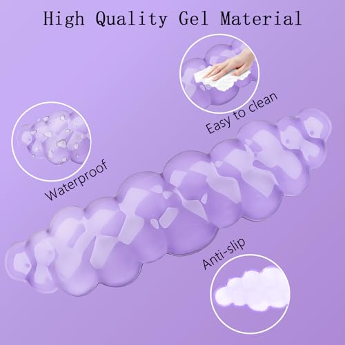 Gel Cloud Wrist Rest Keyboard Clear Purple Mouse Pad with Wrist Rest Set 3PCS Ergonomic Cool Keyboard Wrist Pad Cute Acrylic Coaster Non-Slip Base Cute Transparent Mouse Wrist Pad Support for Computer - color: 3pcs Gel Purple