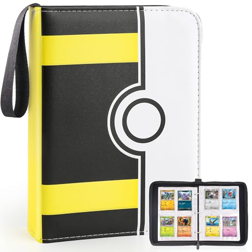Collectible Trading Card Binder, 400 Pockets Card Holder with 50 Removable Sleeves, Portable Collection Binder Album Book Case Storage, Zipper Card Protective Sleeves for TCG, Sports Card - color: Advanced Black