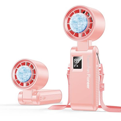 Portable Handheld Fan with Ice Cooling, 7.5m/s High Speed Turbo Fan, 150° Foldable 4-in-1 Personal Neck Fan, 199 Speed Stepless Control, USB-C Rechargeable for Travel, Makeup, Hiking,Pink - color: Roller Pink