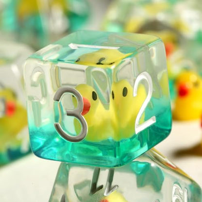 Duck DND Resin Dice, DNDND 7PCS Dungeons and Dragon Dice Set with Velvet Bag for D&D Role Playing Games and Tabletop Games（Duck - color: Duck