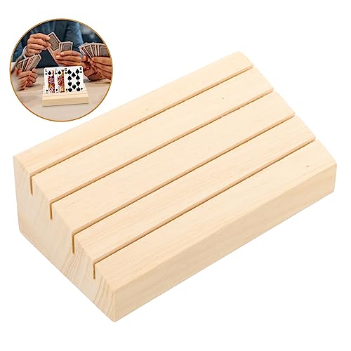 Wooden Card Holder Stand Design for Easy Organization Playing Card Display Rack for Family Games Smooth Wood Construction Rising Slots for Visibility