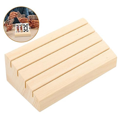 Wooden Card Holder Stand Design for Easy Organization Playing Card Display Rack for Family Games Smooth Wood Construction Rising Slots for Visibility