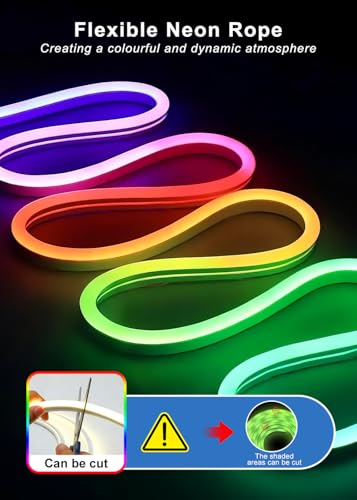 9.8FT Neon Rope Lights,Flexible RGB+IC LED Strip Lights,Remote Control,Multiple Modes,for Living Room,Bedroom,Holiday Decoration - size: RGBIC-3M