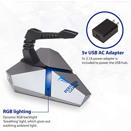 LOKI Gaming Mouse Bungee Stand - RGB LED Lights - 4 Port USB 3.0 Hub with Active Power - Micro SD Card Reader Slot - PC; Mac; Linux