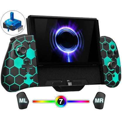 FUNLAB Switch Joypad Controller for Nintendo Joycon Replacement, Hall Effect Switch Handheld Controller Customizable, Luminous Ergonomic Switch One-Piece Controllers with 7 LED Colors/Mapping/Turbo - color: Black-Honeycomb Pattern