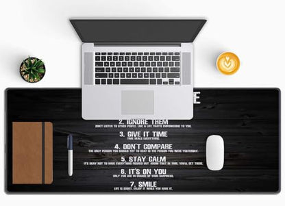 Gaming Mouse Pad, Large Non-Slip Rubber Base Mousepad, Keyboard Mouse Mat, Desk Pad with Stitched Edges, 31.5x11.8inch, 7 Rules of Life Motivational Quotes - color: 7 Rules of Life Motivational Quotes