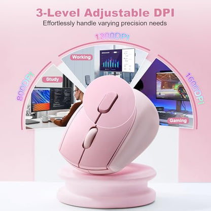 YUNZII C2 Silicone Wireless Mouse 1600 DPI Optical 2.4GHz (Pink) | 2.4GHz Connection, Noiseless Computer Mice, Quiet Clicks, 3-Level DPI, Up to 1600, Optical Tracking, for Laptop/PC/Mac - color: Pink