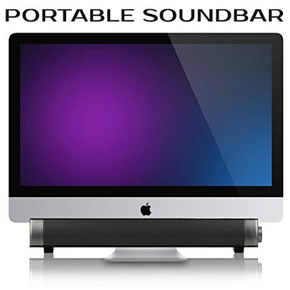 Powerful Portable Soundbar for iMac MacBook PC iPhone Bluetooth 3.0 +EDR, Speakerphone, Powerful 1800mAh Lithium Battery, Super Bass, 3D Stereo Surround Sound 2.0 Channel, Home Cinema System (Black)