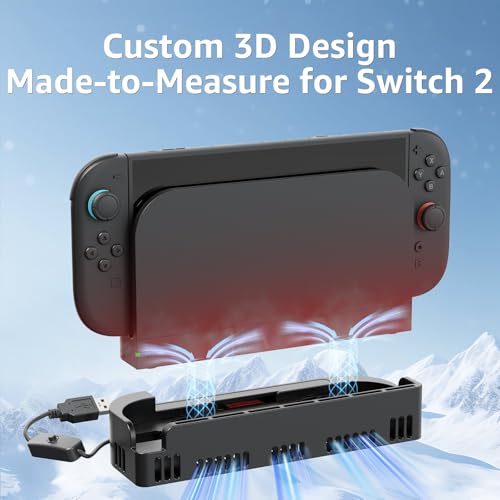 JEMDO Switch 2 Dock Cooling Fan, Dual Fans Silent Cooling Base with 7 Game Card Slots, 3D Printed Design, Front Airflow Heat Dissipation Stand, USB Powered Quiet Cooling for Nintendo Switch 2 Dock