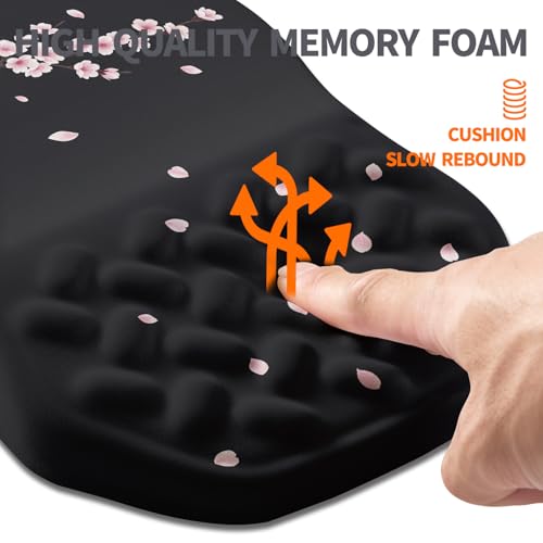 Ergonomic Slope Mouse Pad Wrist Support, Wrist Rest Mousepad for Carpal Tunnel Pain Relief with Massage Bulge and Slow Rebound Memory Foam (12x8 inch, Pink Blossom) - color: Am032-pink Blossom