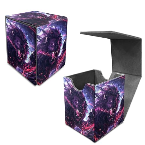 Flaming Lion Card Deck Box, MTG Commander Deck Box Card Deck Case for Trading Cards, 100+ Sleeved Cards with PU Leather Magnetic Card Storage Box for TCG CCG Magic Cards - color: Card Deck Box-580