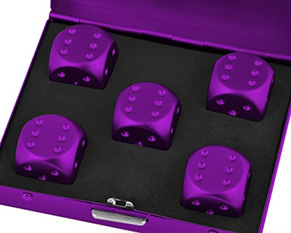 DS.DISTINCTIVE STYLE Aluminum Alloy Dice 5 Pieces 16mm Portable Metal Dices with Case 6 Sided Dice for Party Game - color: Purple, style: Square