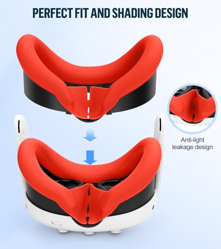 Silicone Cover Set Compatible with Meta Oculus/Quest 3, VR Accessories Protective Cover Includes Controller Grips, Front Shell Headset Cover and Face Cover, Not Fit Quest 3S(Red) - color: Red