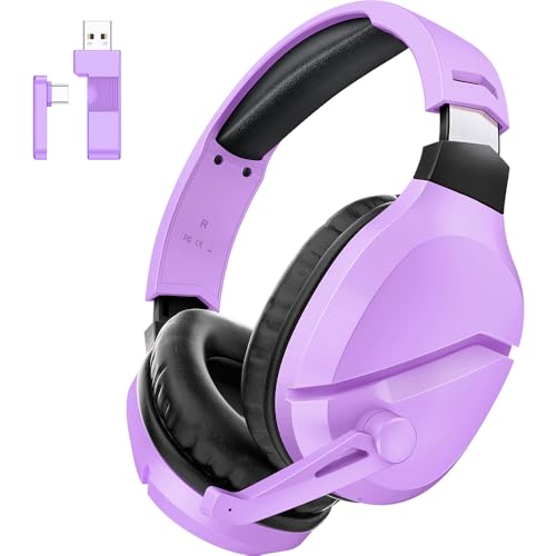 WolfLawS Wireless Gaming Headset with Mic for PS5 PC PS4, Purple | 2.4G/Bluetooth Gaming Headphones, Noise Canceling Microphone, USB & Type-C Connector, Wired Mode for Controller - color: Purple