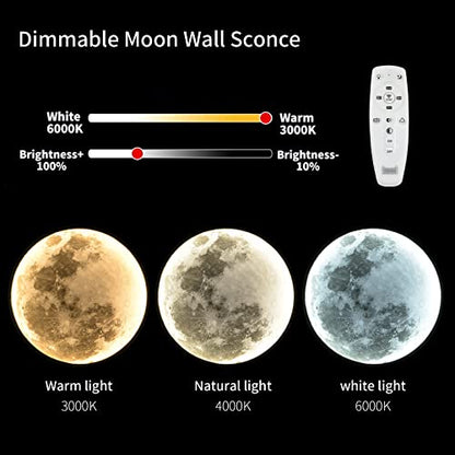 QIYIMEILUX Dimmable Moon Wall Sconce Plug in Modern LED Wall Light with Remote Control 19.7 inch 24W Black Wall Lamp Indoor Wall Mounted Lighting Ceiling Light for Living Room Bedroom（Moon） - color: 19.7in Moon Black