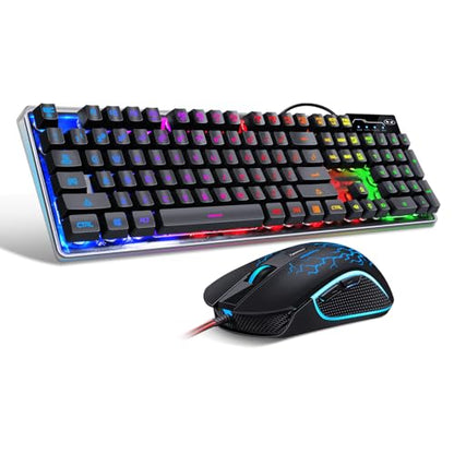 Gaming Keyboard and Mouse Combo, K1 RGB LED Backlit Wired Keyboard with 104 Key Computer PC Gaming Keyboard for PC/Laptop (Black) - color: K1 black