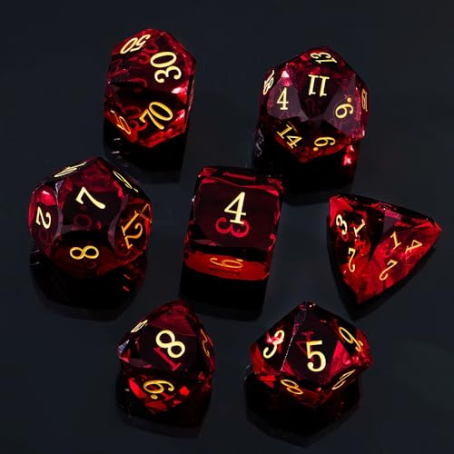 Resin DND Dice Set, 7 Pieces Handmade Sharp Edge Polyhedral Dice for Role Playing Game, Dice Accessory for D&D RPG Players and Starters d4 d6 d8 d10 d12 d20 with Gift Box (red) - color: Red