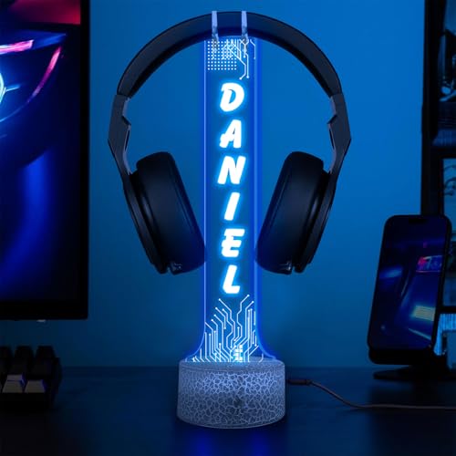Personalized RGB LED Headphone Holder, Custom Gamertag Headset Holder with Light-Up Base, Streaming Setup Decor, Cool Xmas Gift for Gamers, Boyfriend or Him, Christmas Game Room Decor - color: 04