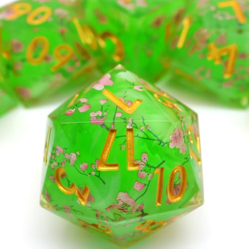 XENOLUX Polyhedral Resin Dice Set for DND, Spring Sakura Blossom Botanical RPG Dice for Dungeons and Dragons, Handcrafted Translucent Tabletop Board Games Accessories with Tin Box (L12) - color: L12