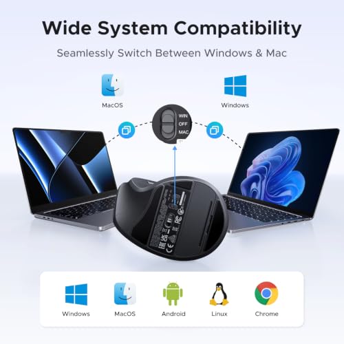 UGREEN Ergonomic Wireless Mouse, Bluetooth & 2.4G Wireless, Quiet Clicks | 1000/1600/2000/4000 DPI, Up to 3 Device Connectivity, 6 Buttons, Multi-system compatibility, for Laptop, Desktop, PC