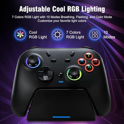DuLingKer Wireless Controller for PC/Switch 1&2/Android with Charging Dock | Controller with Hall Effect Joystick and Trigger RGB M1/M2 Buttons Vibration, Gamepad for Windows PC/Switch 1&2/Steam/Android