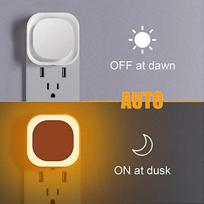 2 Pack Amber Night Light Plug into Wall, Eye-Care Glow for Kids | Dusk to Dawn Sensor, Dimmable Reflected Dim Light, Plug-in LED Nightlight for Toddler, Bathroom, Bedroom, Sleep, Baby Nursery - color: Amber