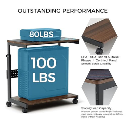 EUREKA ERGONOMIC PC Stand Computer Cart, Height Adjustable Tower Stand 2-Tier Suit for ATX Case Printer, Metal Rolling Cart on Wheels for Gaming Home Office, Walnut - color: Walnut