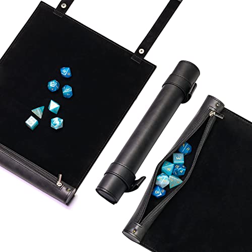 Cusdie 2 in 1 Dice Rolling Mat & Zippered Dice Holder DIce Tray- Compatible with DND Polyhedral Dice (Black) - color: Black