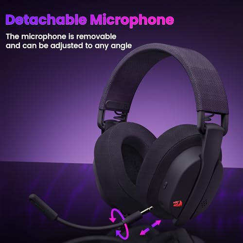 Redragon H888 Wireless Gaming Headset with 7.1 Surround Sound, Tri-Mode Gaming Headphones, 168G Lightweight Design - Detachable Mic - 40MM Driver Soft Memory Foam Padding Gamer Headset for PC, Black